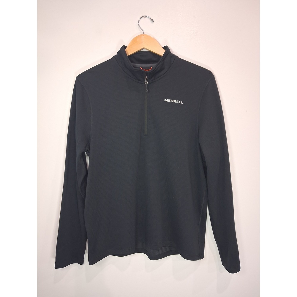 Merrell Mens Black Grid Fleece Quarter Zip Pullover Activewear Top Size Medium